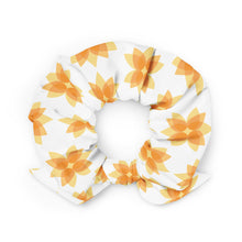 Load image into Gallery viewer, Adelante Lotus Recycled Hair Scrunchie - Orange Lotus on White