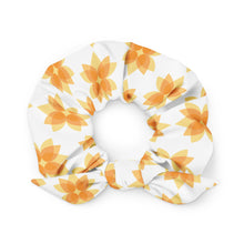 Load image into Gallery viewer, Adelante Lotus Recycled Hair Scrunchie - Orange Lotus on White